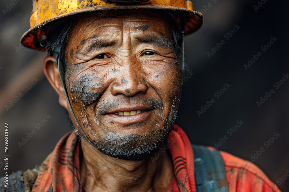 Iron worker, facial close-up, black and white photo Iron worker, facial close-up, black and white photo