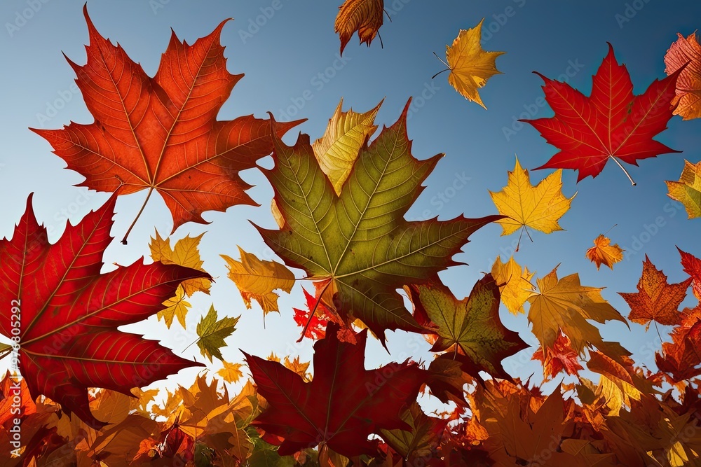 Fototapeta premium Vibrant Leaves in Dynamic Motion Against a Crisp Background