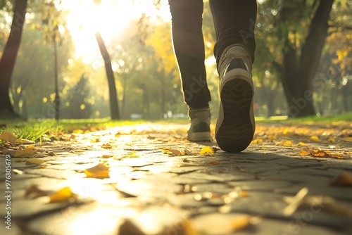 Person Walking in Tranquil Park Contrasting With Emotional Detachment photo