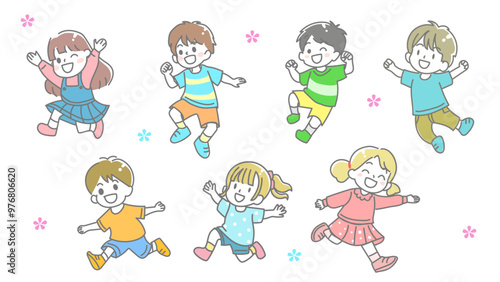 Wallpaper Mural 幼稚園や学校に使える元気な子どものイラスト Torontodigital.ca