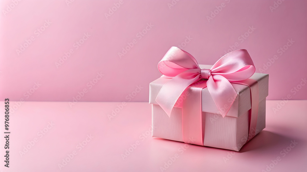 Gift box product display with pink ribbon bow on pastel pink background, gift box, product showcase, exhibition booth, stand, isolated Gift box product display with pink ribbon bow on pastel pink background, gift box, product showcase, exhibition booth, stand, isolated
