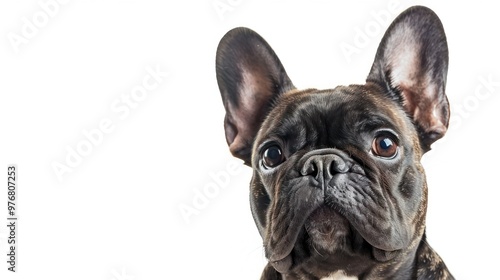 A French bulldog with one ear up and one ear down isolated on a transparent background.