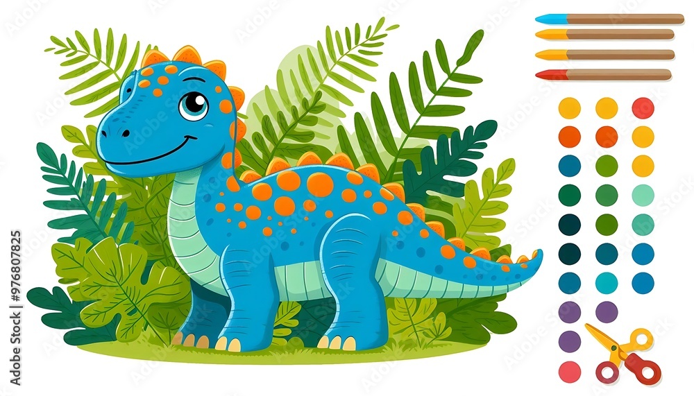 Naklejka premium A Cartoon Drawing of a Cute Dinosaur