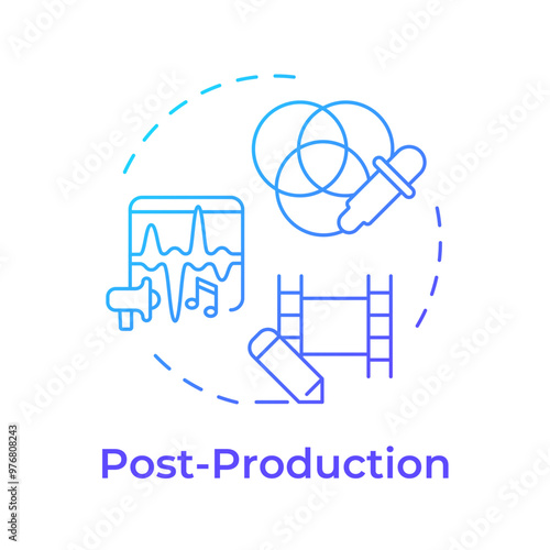 Film post-production multi color concept icon. Movie editing. Visual effects, vfx. Video footage, color correction. Round shape line illustration. Abstract idea. Graphic design. Easy to use