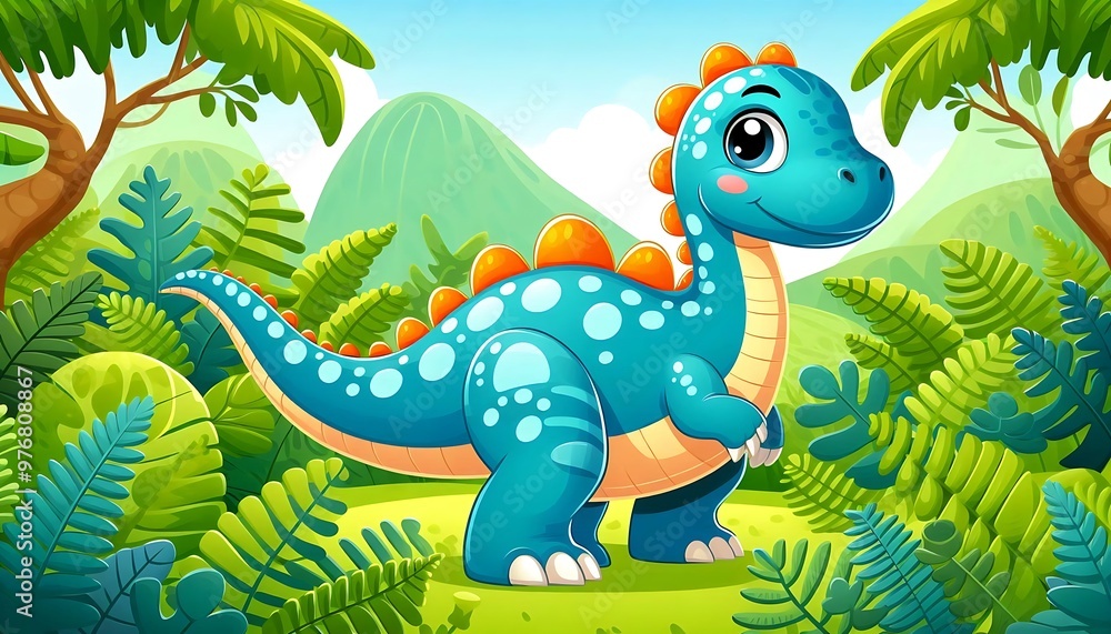 A Cartoon Drawing of a Cute Dinosaur A Cartoon Drawing of a Cute Dinosaur