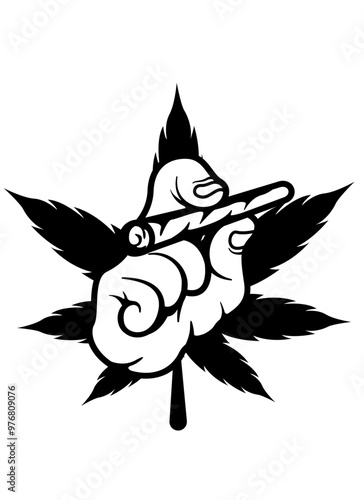 Weed Hand | Smoking Weed Hand | Rolling Blunt | Kush Life | Cannabis | 420 | Marijuana Addiction | Weedlife | Original Illustration | Vector and Clipart | Cutfile and Stencil photo