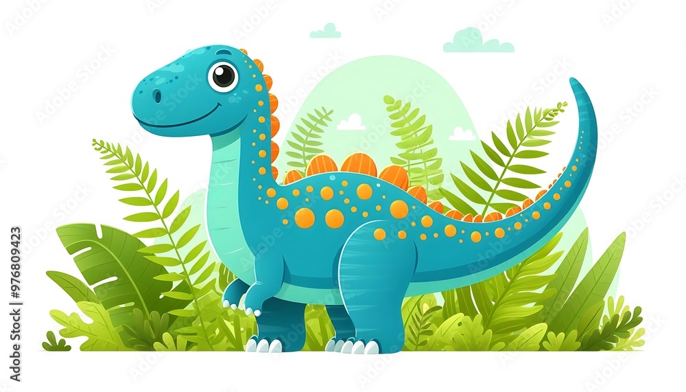Fototapeta premium A Cartoon Drawing of a Cute Dinosaur
