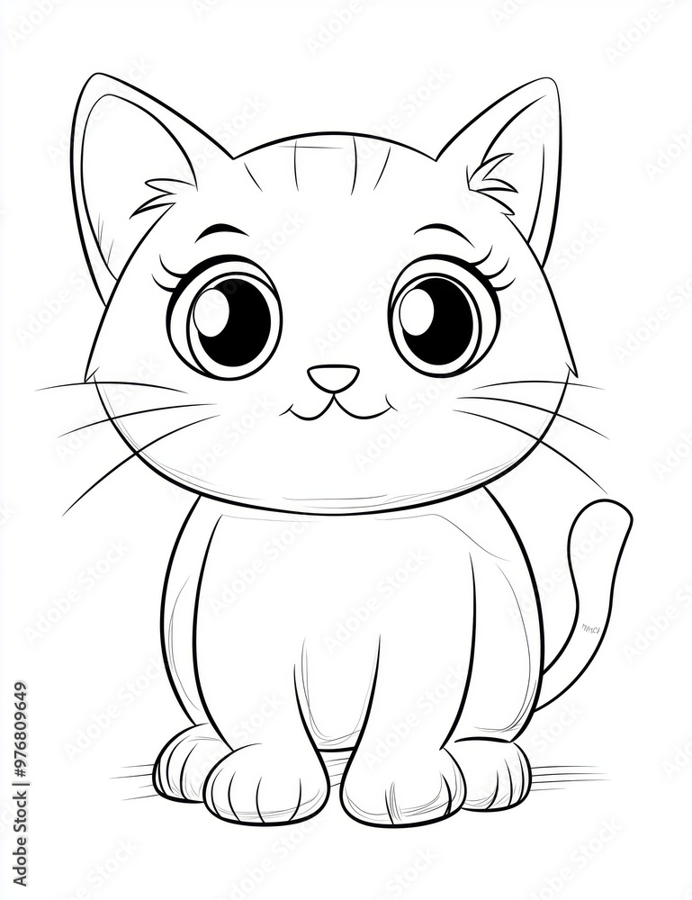 Obraz premium Kids Coloring Page: Happy Cat - Easy Coloring