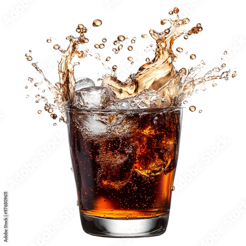 Sparkling Soda Liquid Explosion in Transparent Glass on Isolated Background for Magazine Advertising