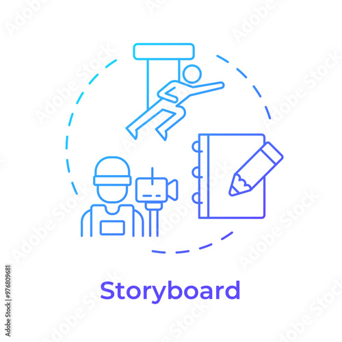 Storyboard multi color concept icon. Film directing, video production. Movie script. Round shape line illustration. Abstract idea. Graphic design. Easy to use in infographic, presentation