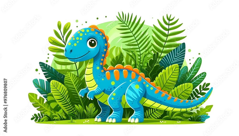 Fototapeta premium A Cartoon Drawing of a Cute Dinosaur