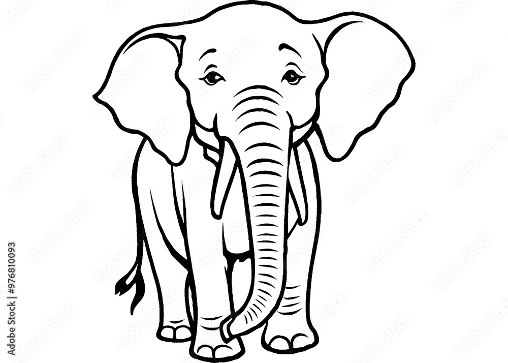 Naklejka premium Cute young elephant coloring line art