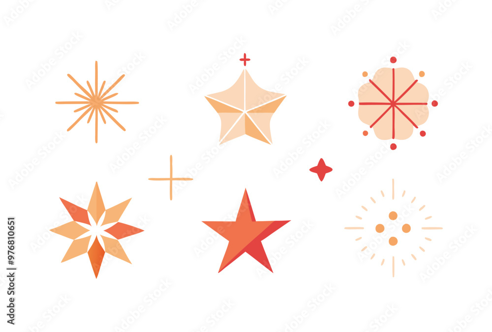 Obraz premium Colorful Star Icon Collection, Decorative Geometric Shapes for Holiday Design