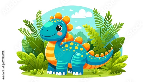 A Cartoon Drawing of a Cute Dinosaur