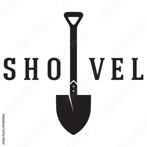 Shovel logo for agriculture, excavation,building, mining foundation. gardening vector set design with leaves