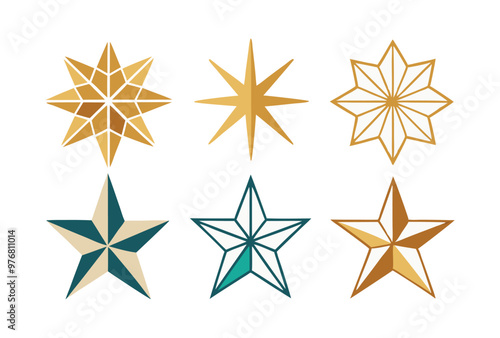 Colorful Star Icon Collection, Decorative Geometric Shapes for Holiday Design