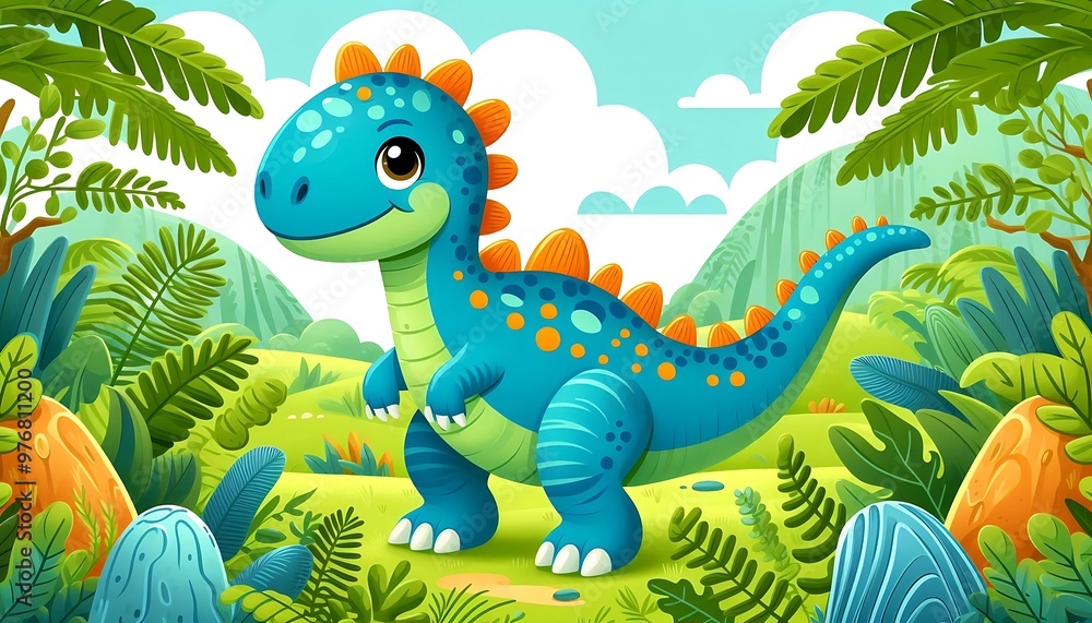 A Cartoon Drawing of a Cute Dinosaur A Cartoon Drawing of a Cute Dinosaur
