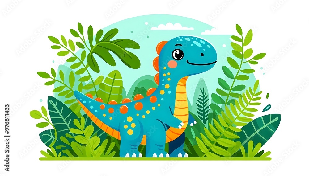 Fototapeta premium A Cartoon Drawing of a Cute Dinosaur