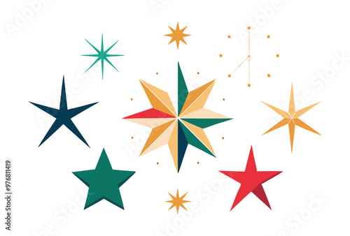 Colorful Star Icon Collection, Decorative Geometric Shapes for Holiday Design