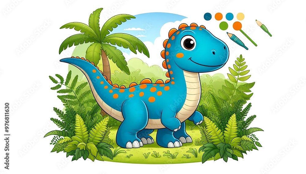 A Cartoon Drawing of a Cute Dinosaur A Cartoon Drawing of a Cute Dinosaur