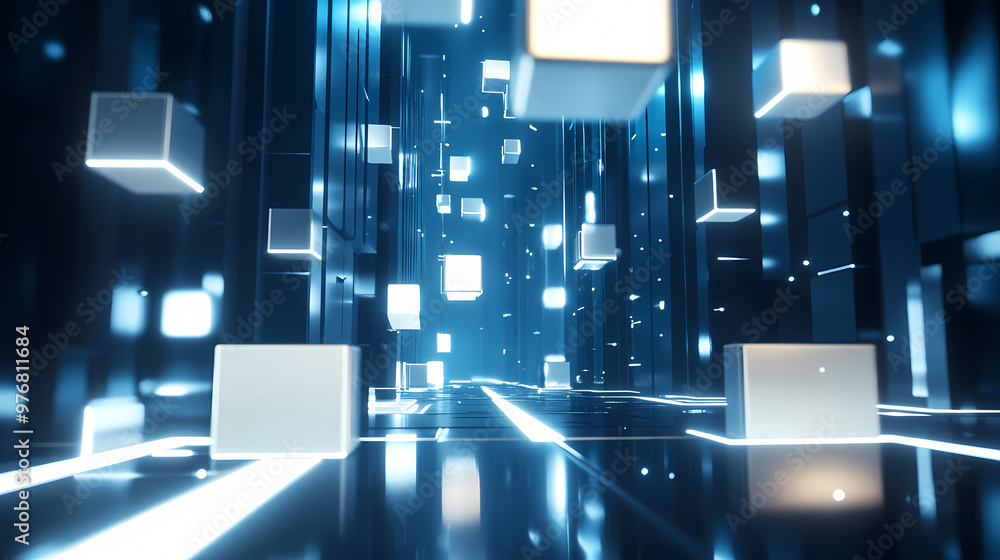 Three-dimensional blue data space world Three-dimensional blue data space world