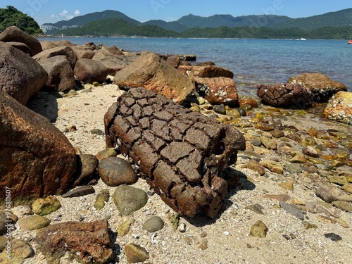 A pineapple shape rock on the Sharp Island in Sai Kung, Hong Kong.  It is a Quartz monzonite. photo