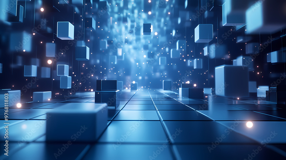 Three-dimensional blue data space world Three-dimensional blue data space world