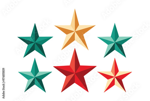 Colorful Star Icon Collection, Decorative Geometric Shapes for Holiday Design
