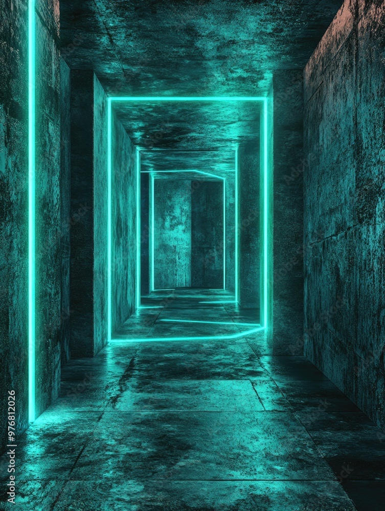 Obraz premium Green Neon Lit Room