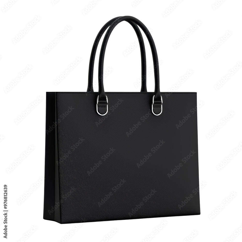 Sleek black tote bag with leather finish and stylish handles Sleek black tote bag with leather finish and stylish handles
