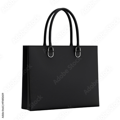 Sleek black tote bag with leather finish and stylish handles