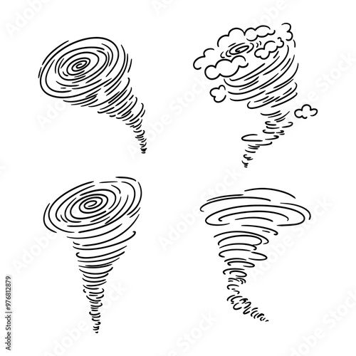 Tornado icon sketch. Line art vector illustration cyclone