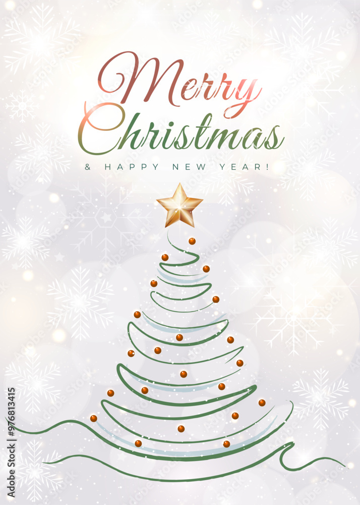 Elegant Christmas Card Design with Snowflakes and Christmas Tree. Vector. Elegant Christmas Card Design with Snowflakes and Christmas Tree. Vector.