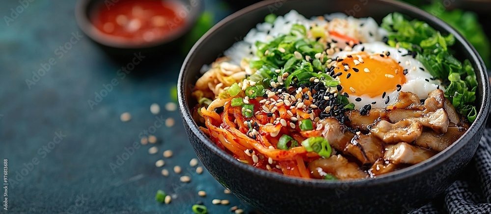 Korean Bibimbap with Fried Egg and Toppings Korean Bibimbap with Fried Egg and Toppings