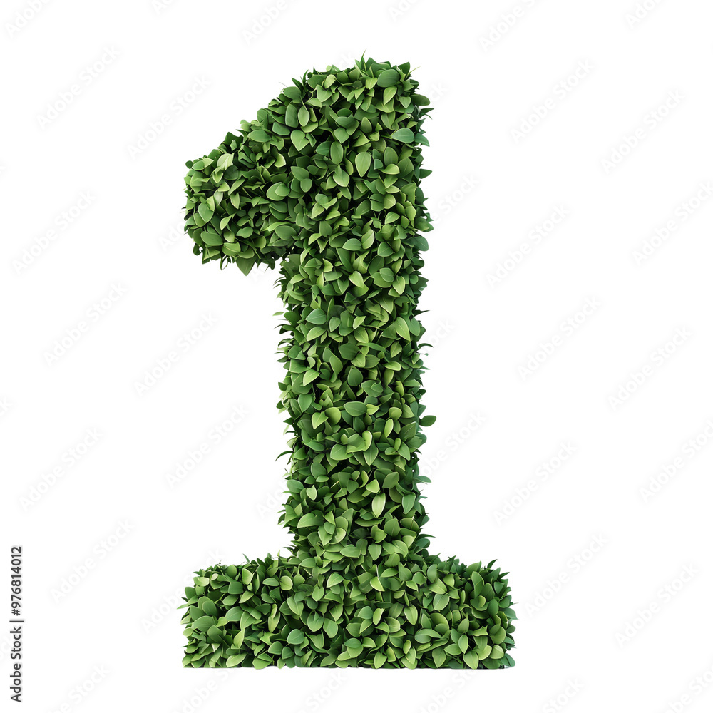 Green leafy number one sculpture representing nature and growth Green leafy number one sculpture representing nature and growth