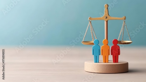 A scale balancing diverse human figures, representing equality and justice in policy decisions, vibrant colors symbolizing fairness, justice, equality, policy, concept of balance