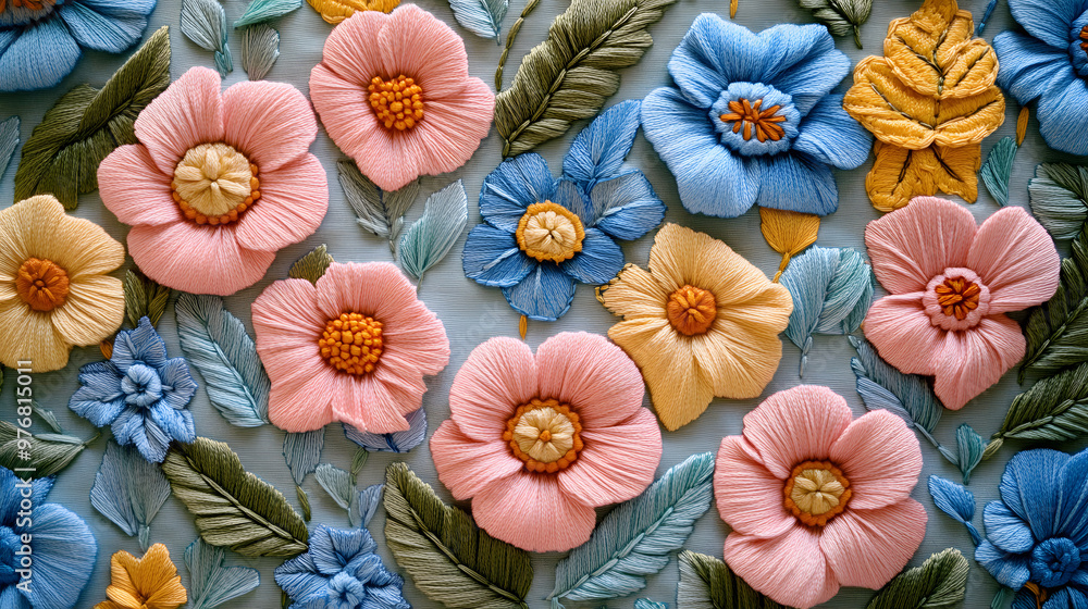 Floral seamless pattern with vibrant flowers and leaves, perfect for wallpaper, fabric, or vintage design Floral seamless pattern with vibrant flowers and leaves, perfect for wallpaper, fabric, or vintage design