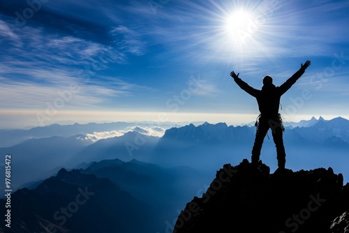 Wallpaper Mural Triumphant Climber on a Majestic Mountain Peak Torontodigital.ca