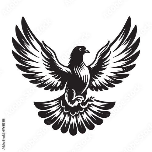 Domestic pigeon Outline Clipart -  Columbidae Bird Vector illustration in black and white 