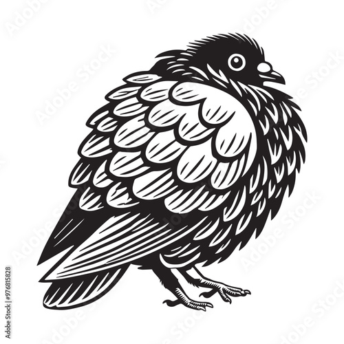 Domestic pigeon Outline Clipart -  Columbidae Bird Vector illustration in black and white 