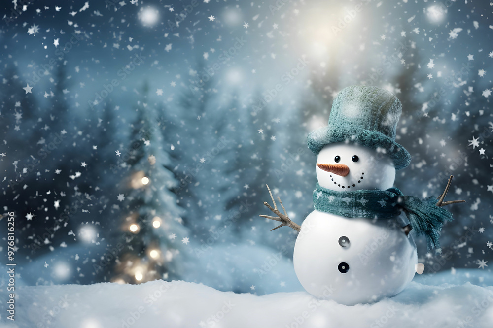 Obraz premium snow man wall background. Snowman christmas notepaper