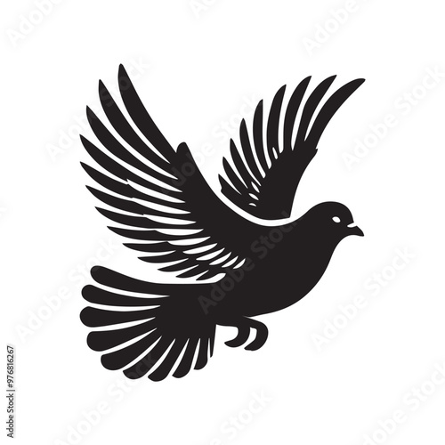 Domestic pigeon Outline Clipart -  Columbidae Bird Vector illustration in black and white 