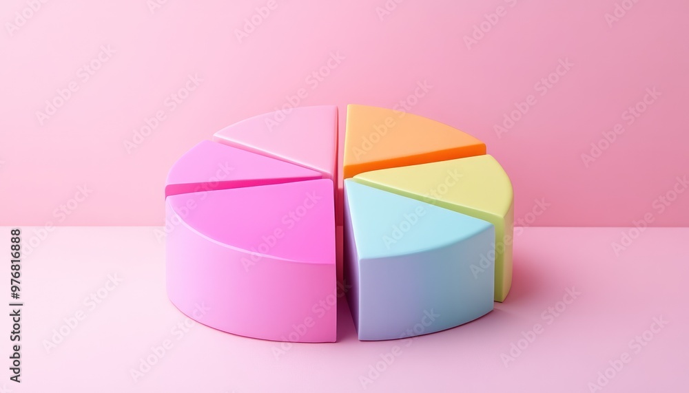 Colorful 3D pie chart on a pink background. Colorful 3D pie chart on a pink background.