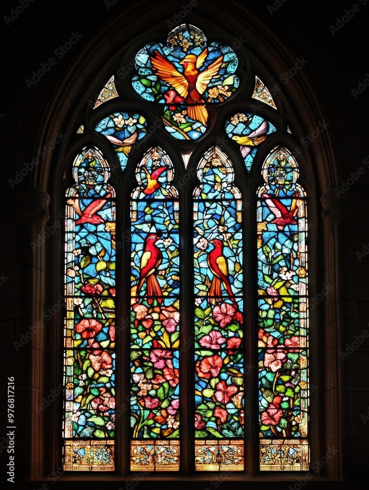 Bird and Flowers Stained Glass Bird and Flowers Stained Glass