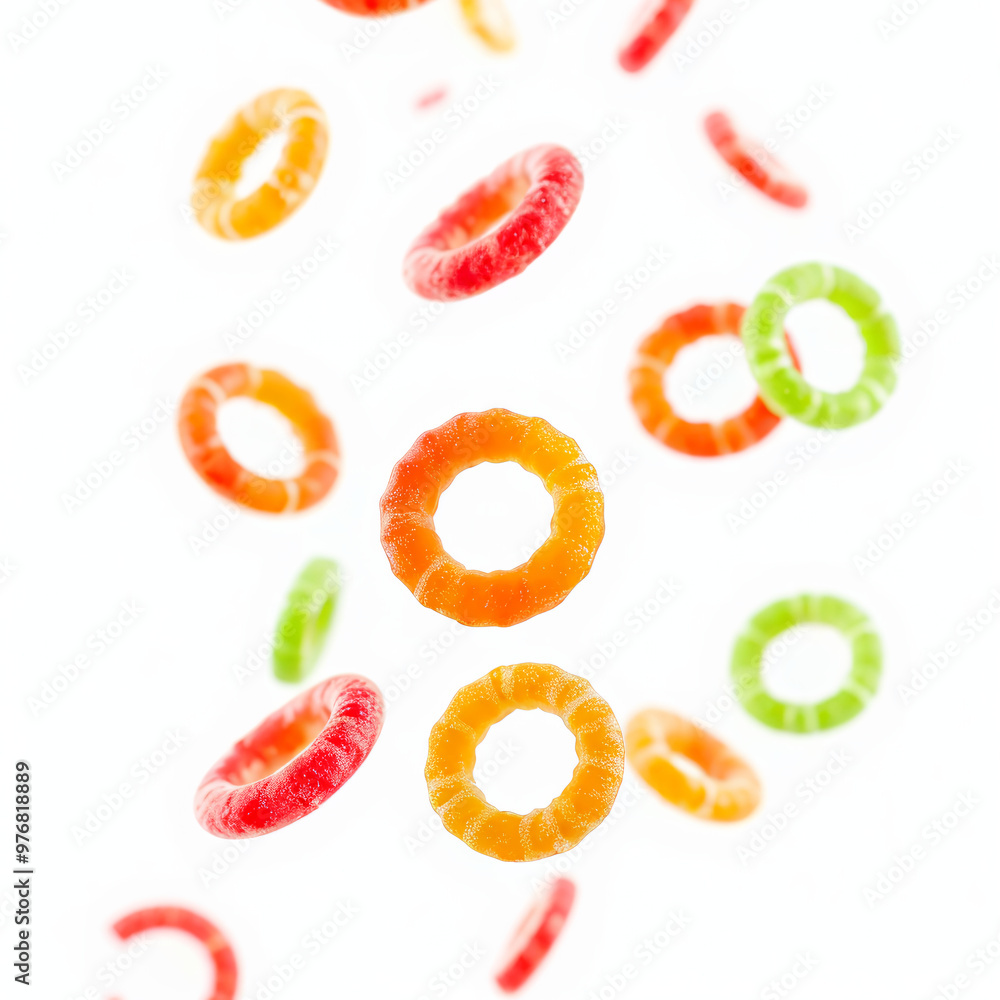 Floating Colorful Candy Rings Isolated on White Background Floating Colorful Candy Rings Isolated on White Background