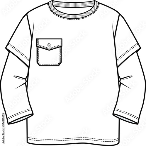 Children's clothing technical drawing vector illustration. Fashion clothing flat sketch. T shirt template long sleeve