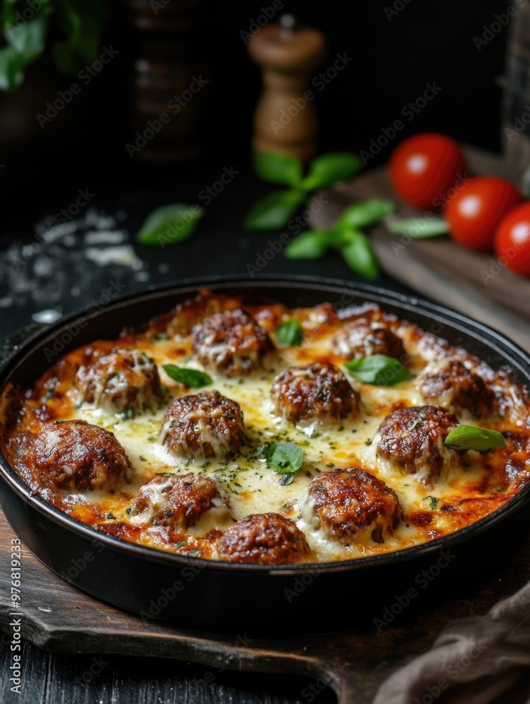 Meatball pizza in pan Meatball pizza in pan