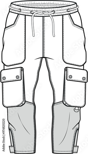 Sweatpants with cargo pockets vector illustration. Garment template flat sketch