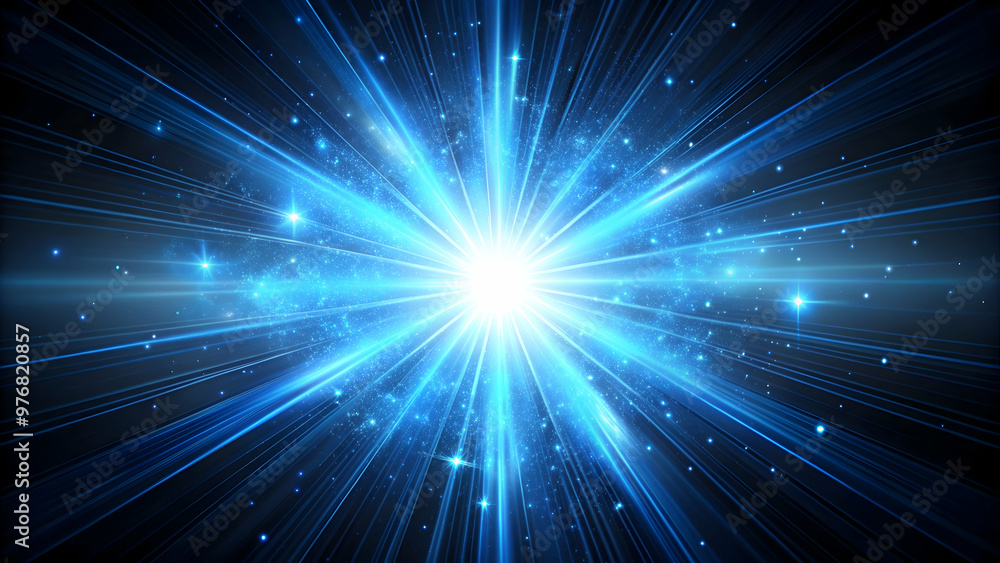 Obraz premium Dynamic celestial explosion with glowing blue sunburst on black background