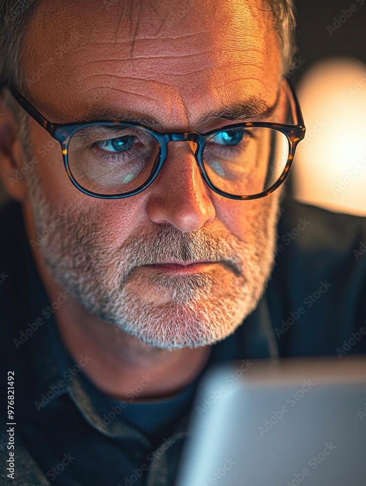 Man with glasses using laptop Man with glasses using laptop